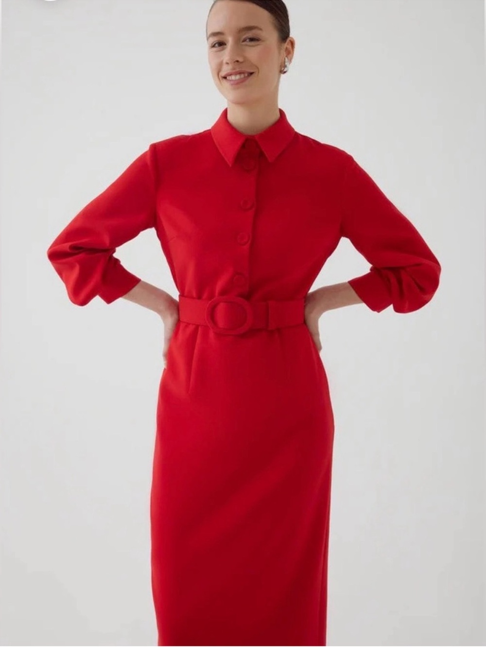 Anthropologie Exquise Adler red Button-Front
Pleated Midi Dress